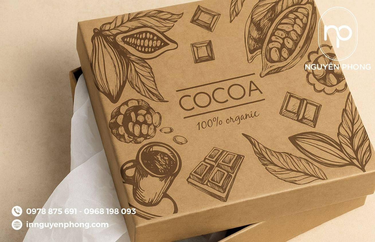 Mẫu hộp giấy đựng bột cacao kraft mộc 